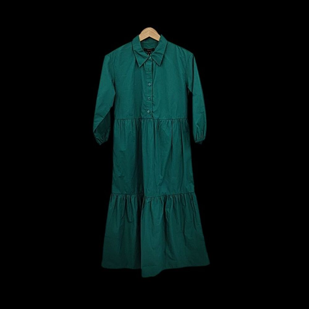 Quince Women 100% Organic Cotton Poplin Midi Tunic Dress Garden Green XS